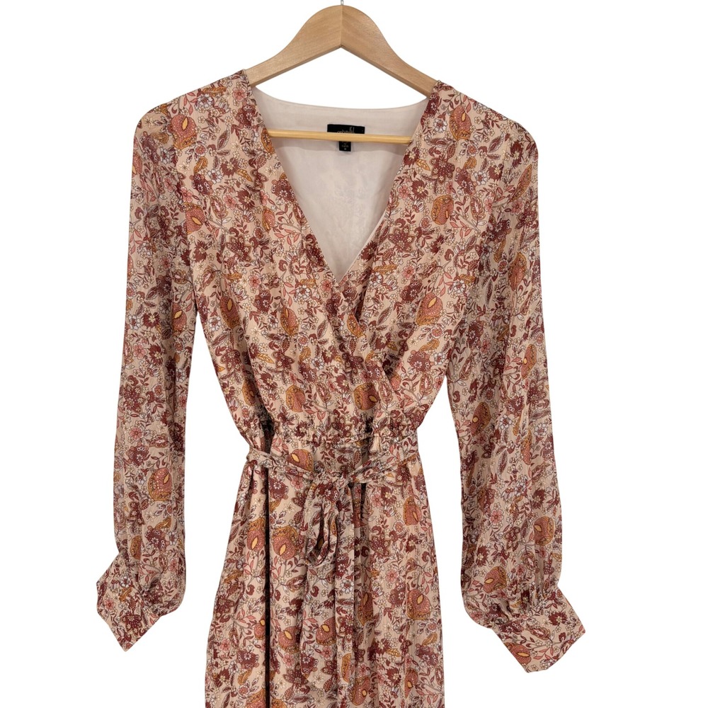 On Twelfth Floral Wide Leg Jumpsuit Womens Medium Rust Boho Metallic Long Sleeve - Picture 12 of 13